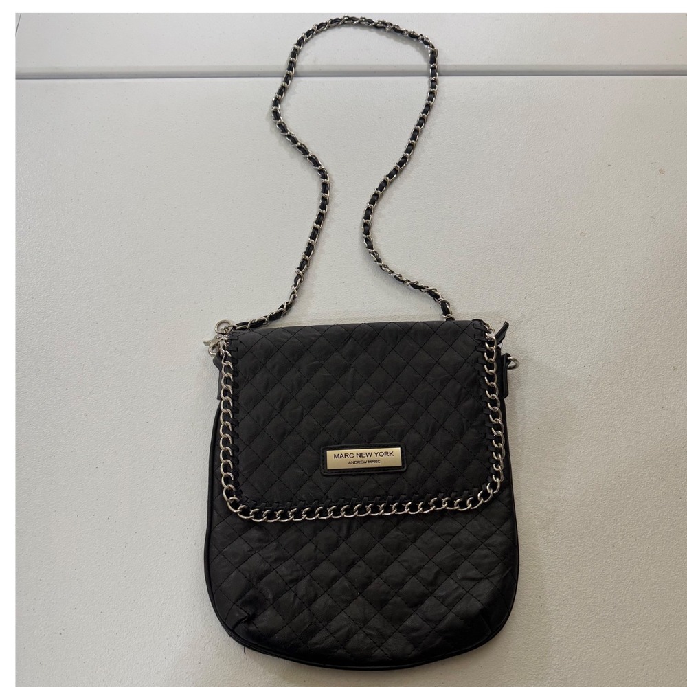 Y2K Marc New York Andrew Marc Black Quilted Chain Crossbody Shoulder Bag